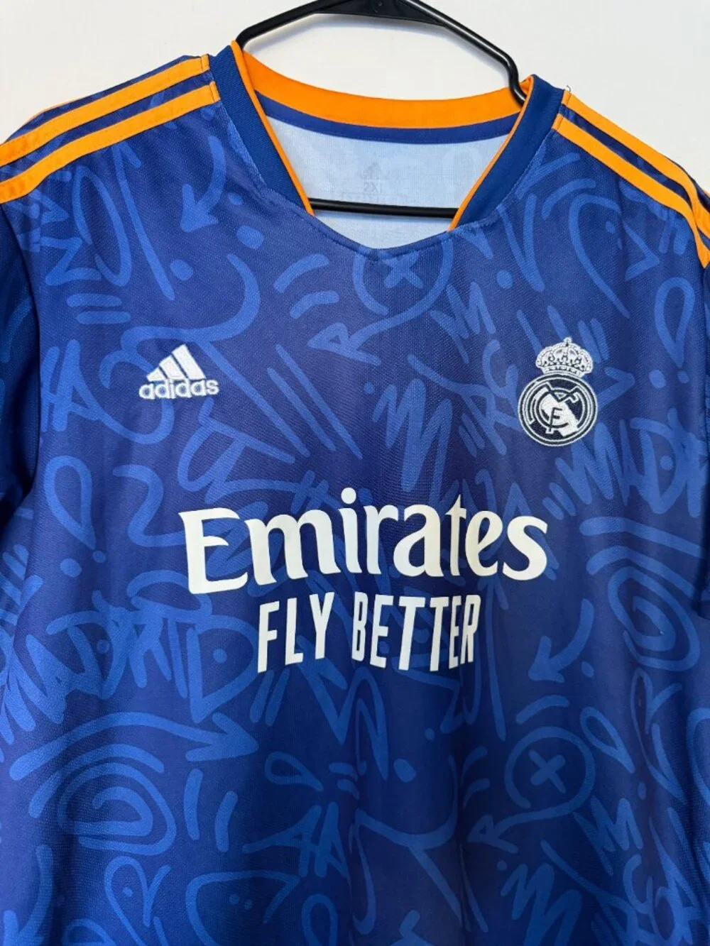 Adidas Real Madrid 2XL Blue Graffiti Pre Match Soccer Jersey